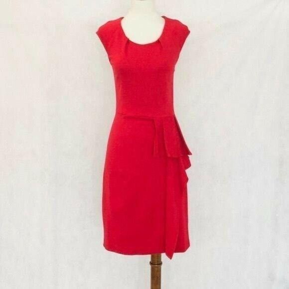 Calvin Klein Sleeveless Red Knit Side Peplum Dress - Picture 4 of 10